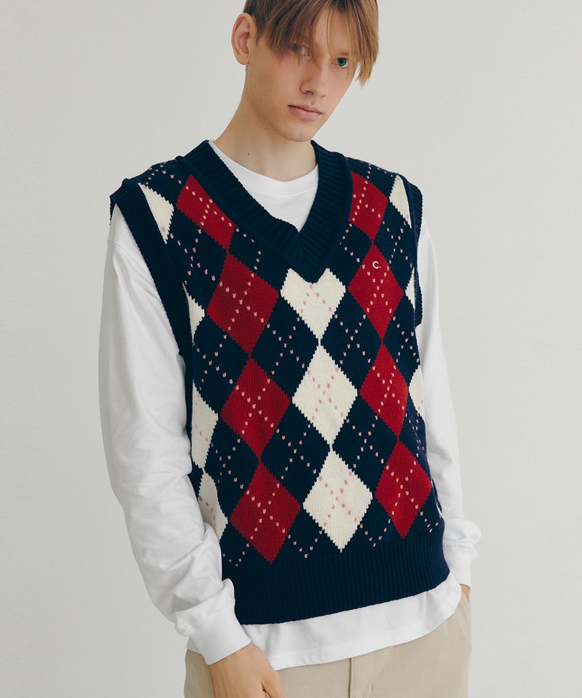 클로브(CLOVE) [22FW clove] Argyle Wool Vest (Navy)