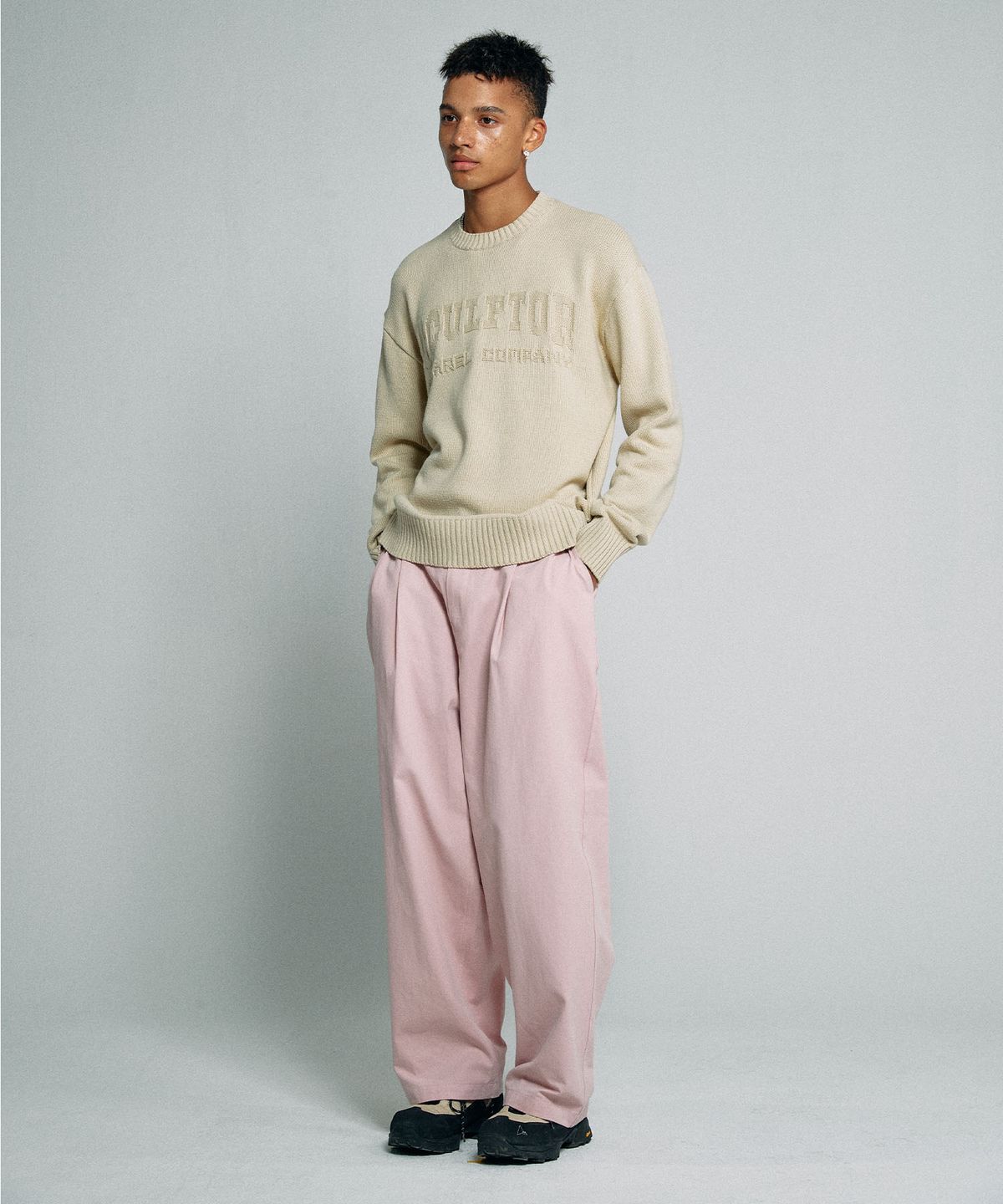 스컬프터(SCULPTOR) Varsity Crewneck Sweater Natural