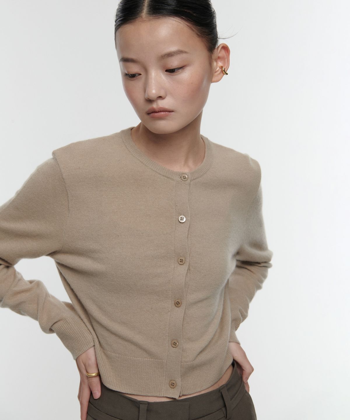 무신사 스탠다드 우먼(MUSINSA STANDARD WOMAN) 우먼즈 램스울 라운드 넥 크롭 가디건 [베이지]