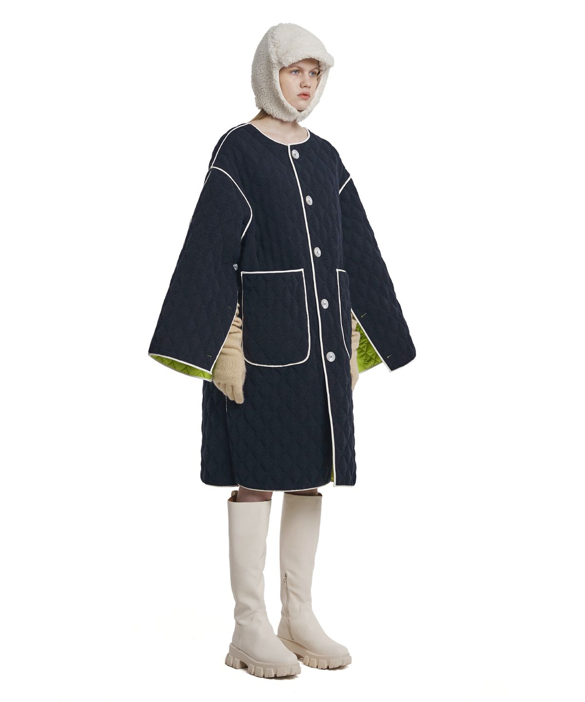 트렁크프로젝트(TRUNK PROJECT) Reversible Cape Quilted Jacket_Navy/Yellow