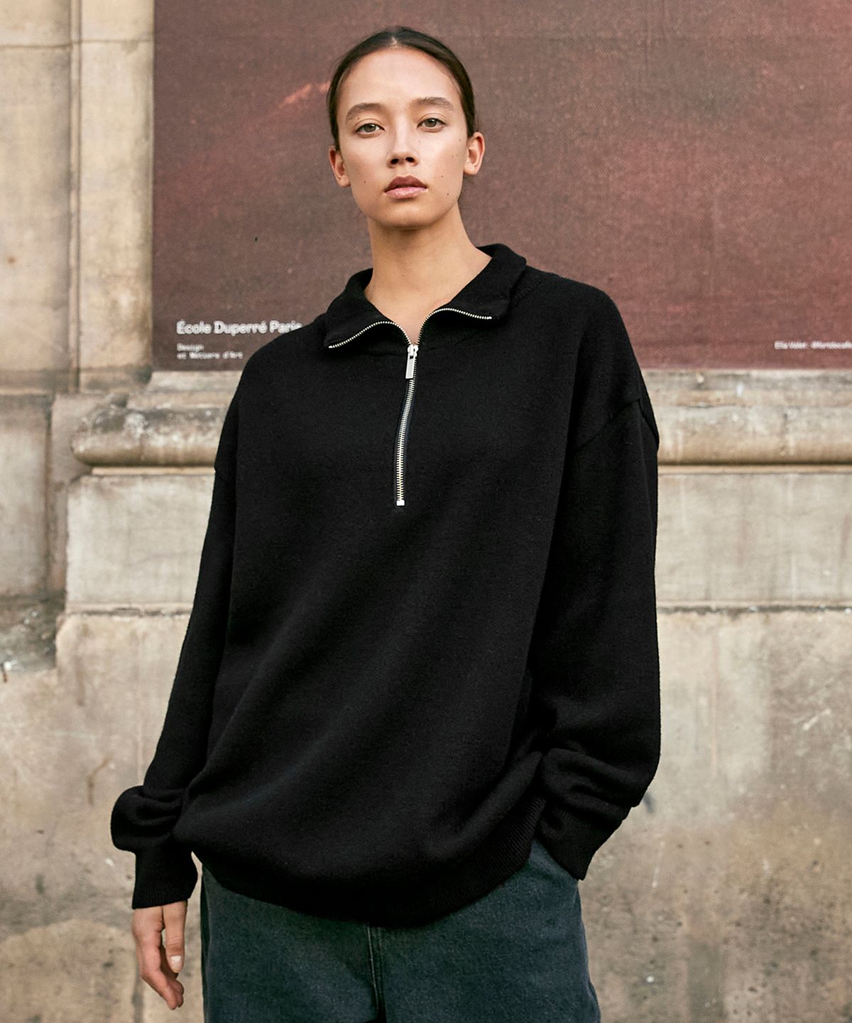 미니멀프로젝트(MINIMALPROJECT) 램스울 하프 집업 니트 MNT106 [BLACK]