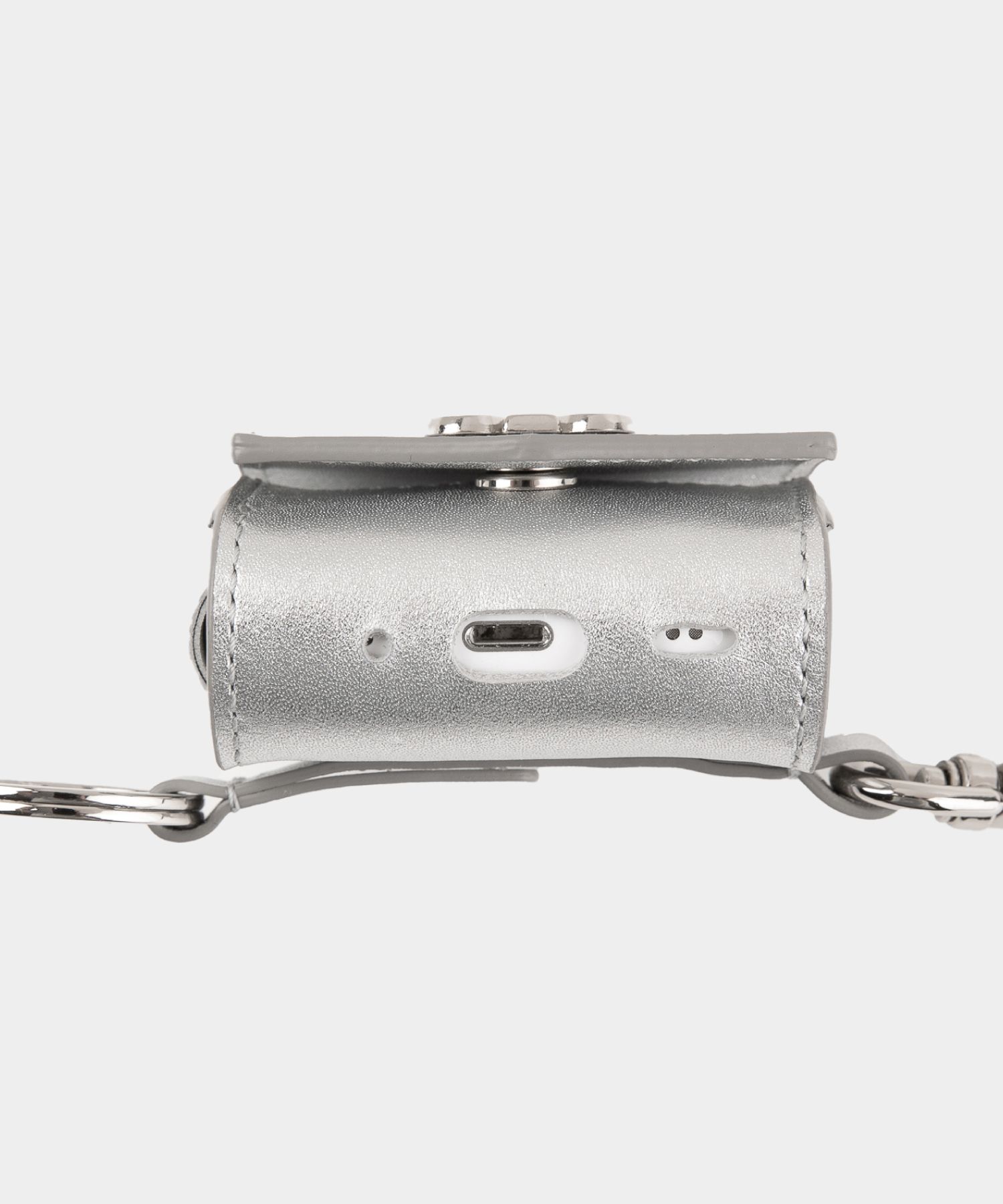 ★SATUR★ Setter Keyring Leather AirPods Case Mud Gray Satur Keyring Leather Airpods Case - Shimmering Silver