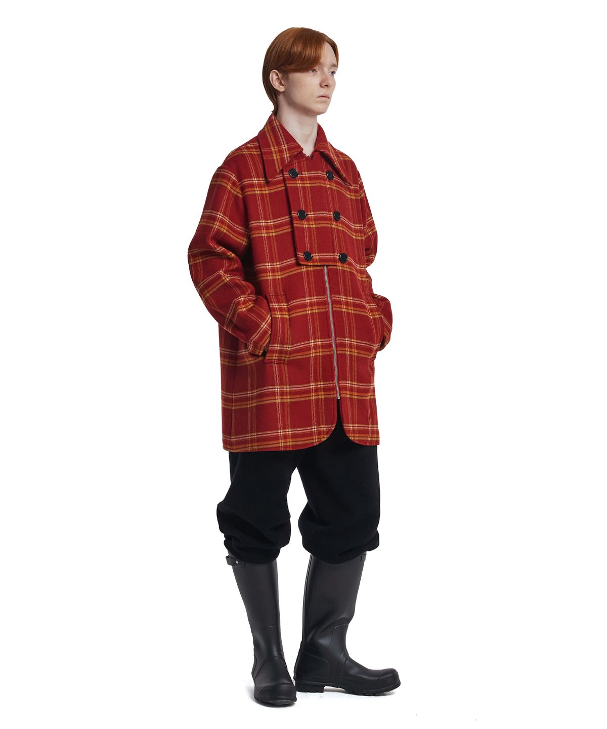 트렁크프로젝트(TRUNK PROJECT) Double-Breasted Check Coat_Red