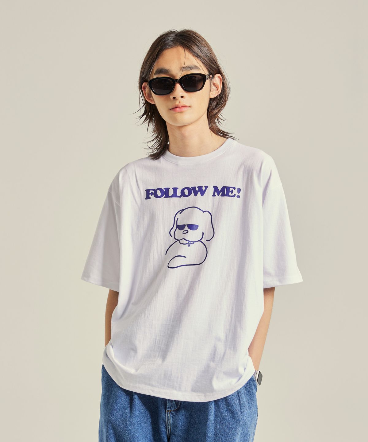 러플(LUPL) FOLLOW ME 안내견 티셔츠 화이트