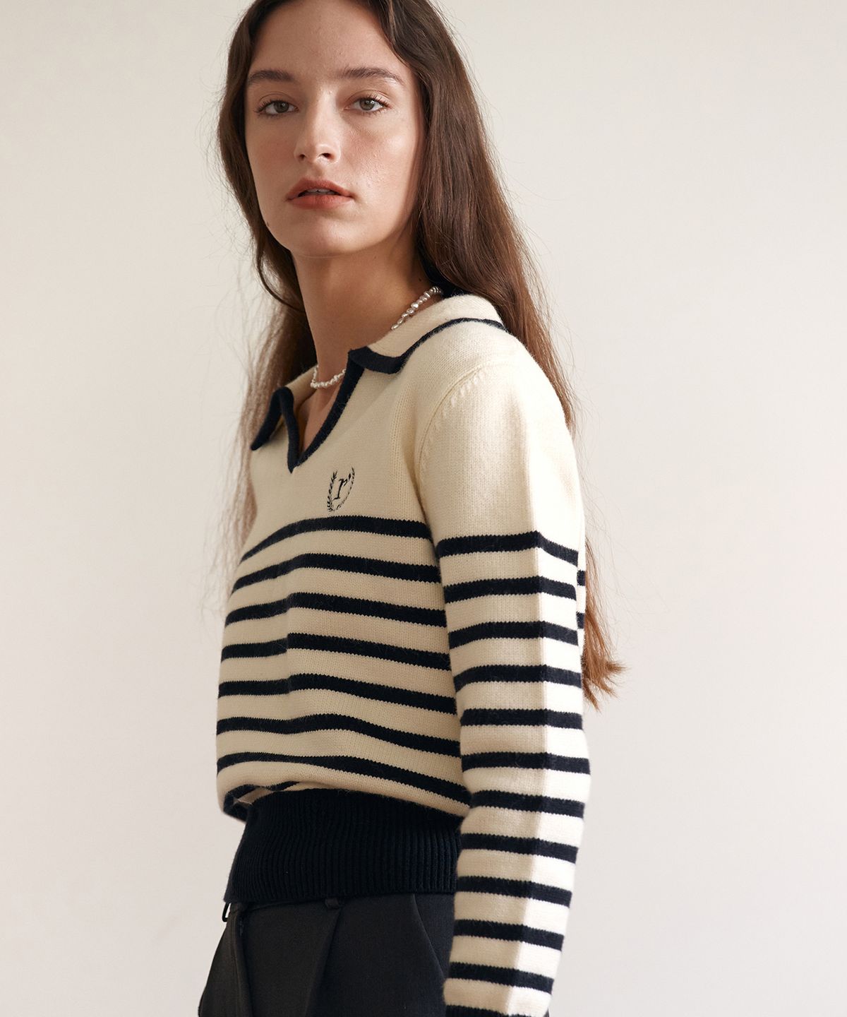 로라로라(ROLAROLA) COLLAR STRIPE KNIT BK+IV