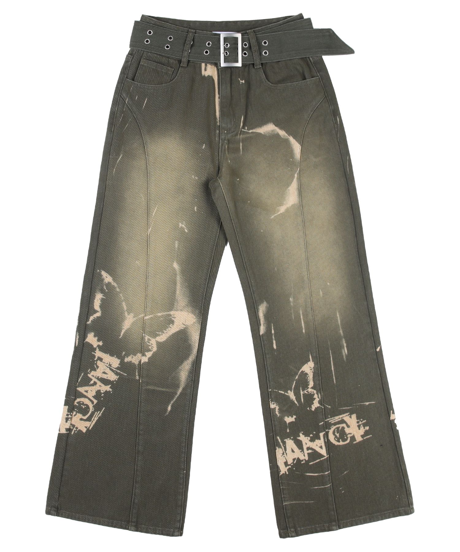 MUSINSA公式 | FANCY CLUB [NF] Belt Point Denim Pants (GREEN