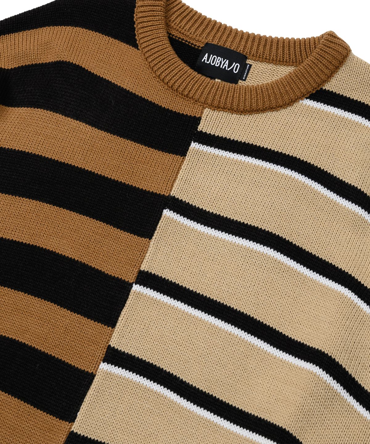 아조바이아조(AJOBYAJO) Stripe Mixed Knit Sweater [CAMEL]