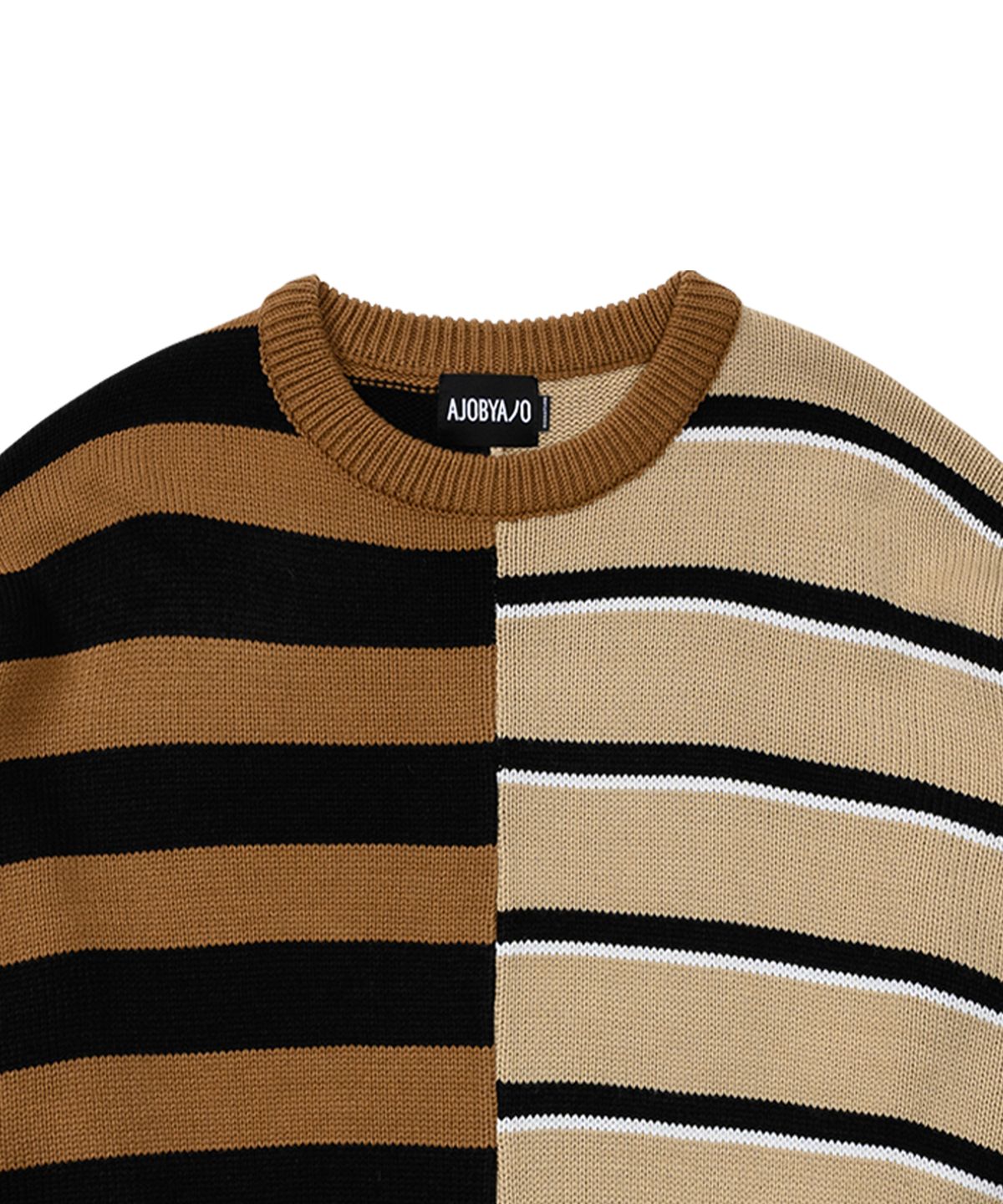 아조바이아조(AJOBYAJO) Stripe Mixed Knit Sweater [CAMEL]