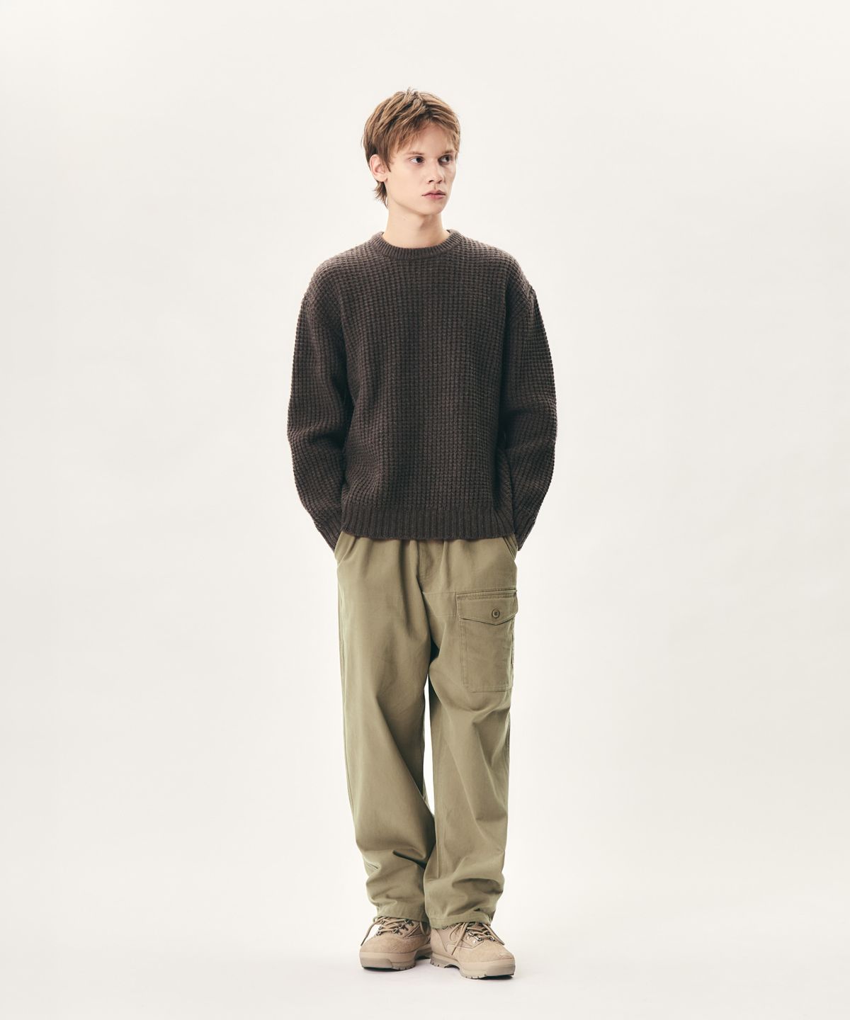 에스피오나지(ESPIONAGE) Heavyweight Waffle Knit Sweater Mocha