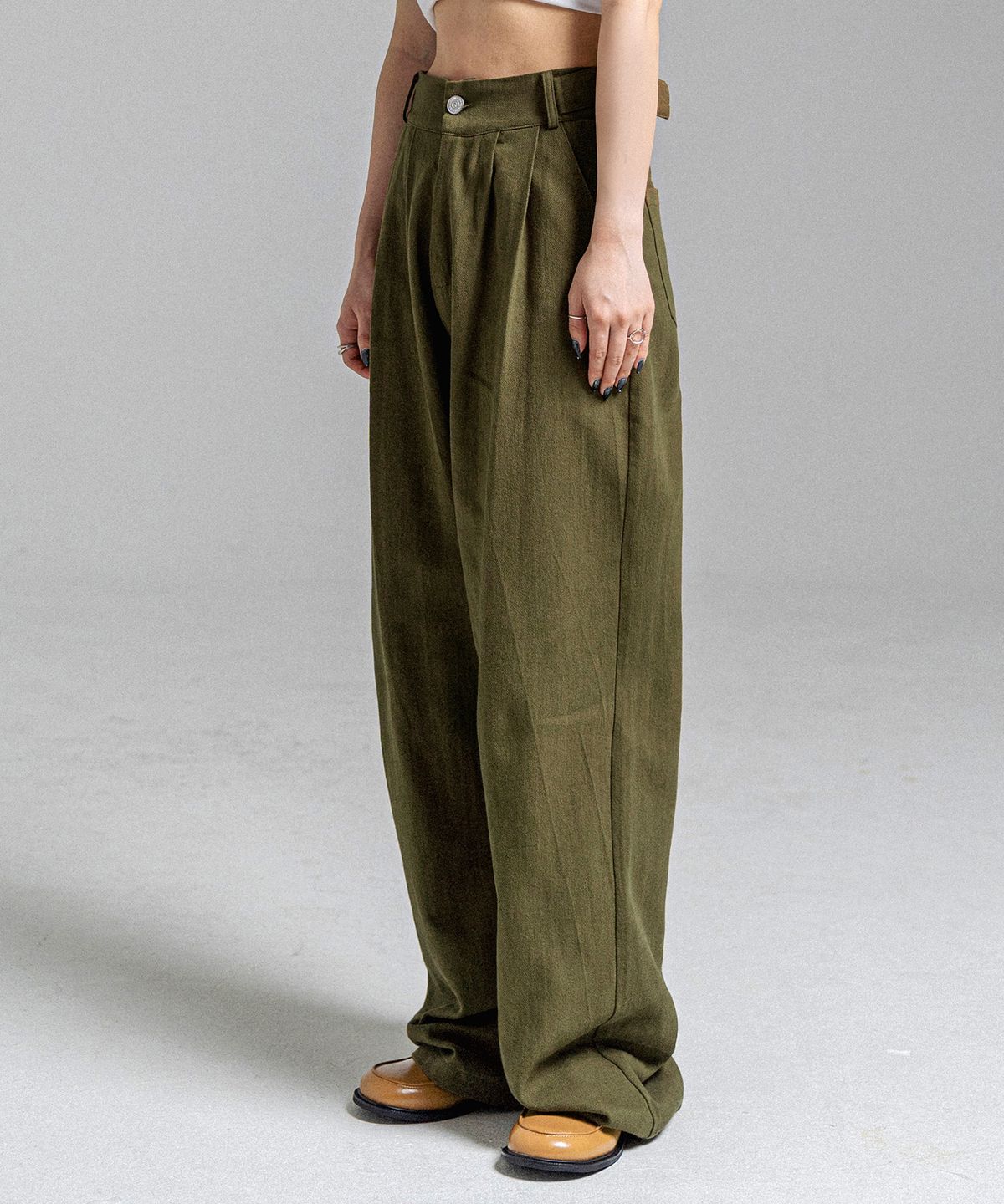 판도라핏(PANDORAFIT) [WIDE] Buckle Jeans Khaki