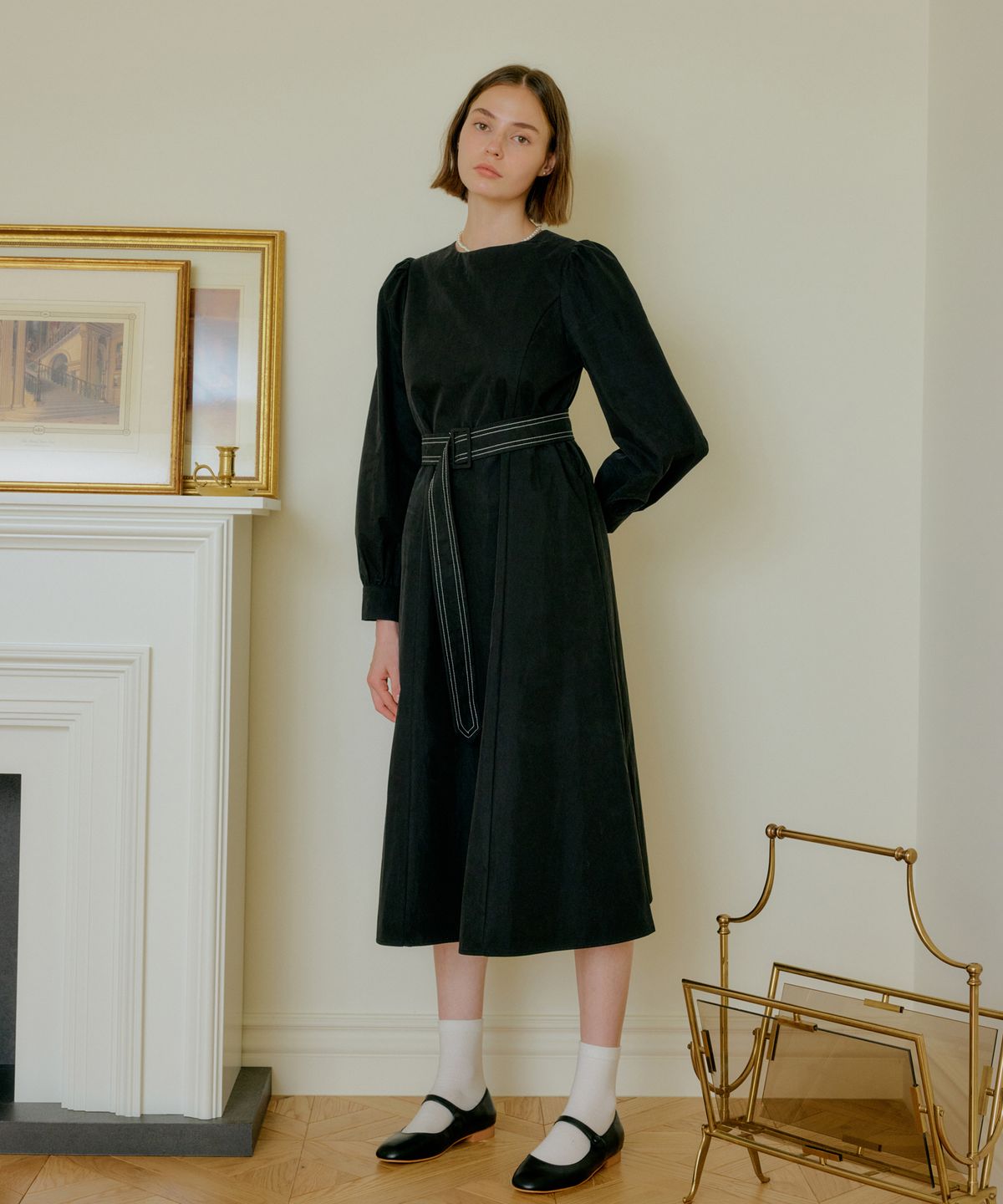 엽페(YUPPE) BELT STITCH ONEPIECE_BLACK
