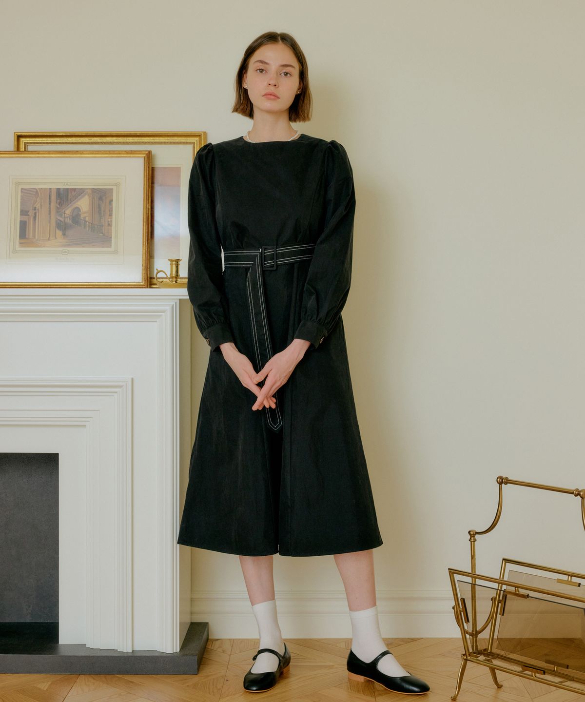 엽페(YUPPE) BELT STITCH ONEPIECE_BLACK