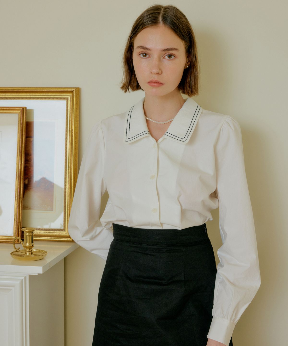 엽페(YUPPE) COLOR STITCH SHIRT_WHITE