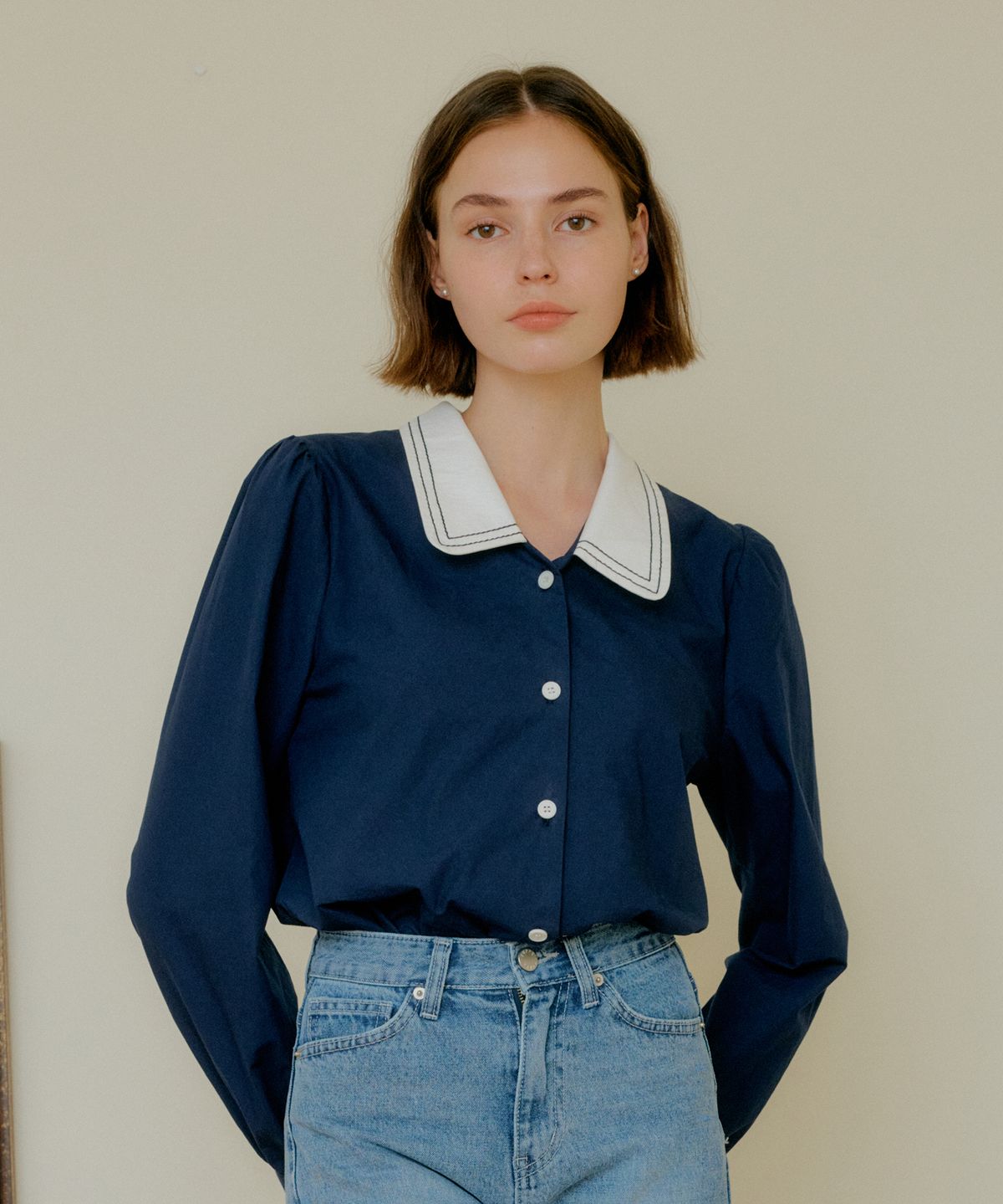 엽페(YUPPE) COLOR STITCH SHIRT_NAVY