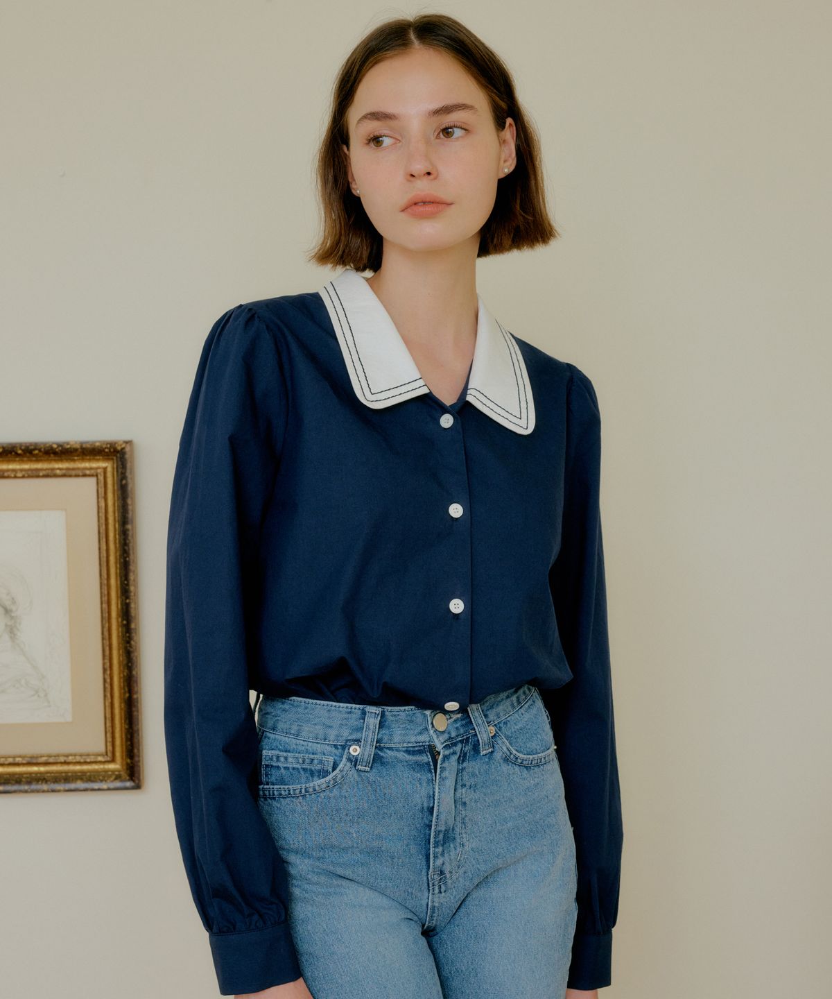엽페(YUPPE) COLOR STITCH SHIRT_NAVY