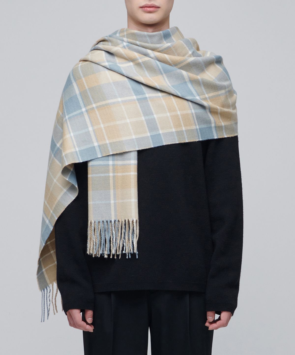 무신사 스탠다드(MUSINSA STANDARD) 빅 사이즈 체크 머플러 [베이지/블루 그레이]