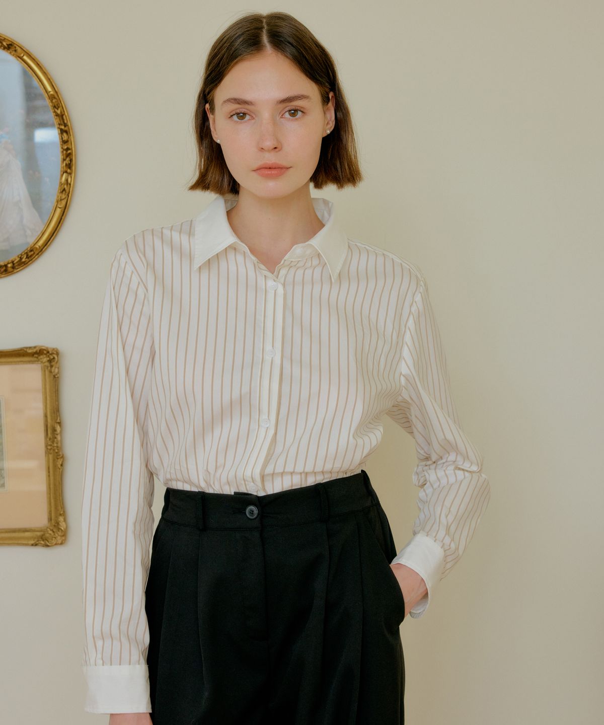 엽페(YUPPE) STRIPE COLOR SHIRT_BEIGE