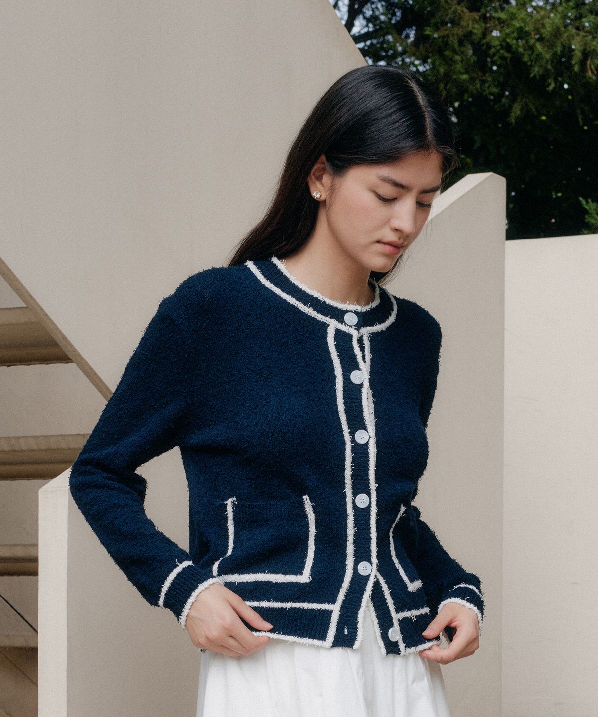 엽페(YUPPE) TWEED CARDIGAN_NAVY