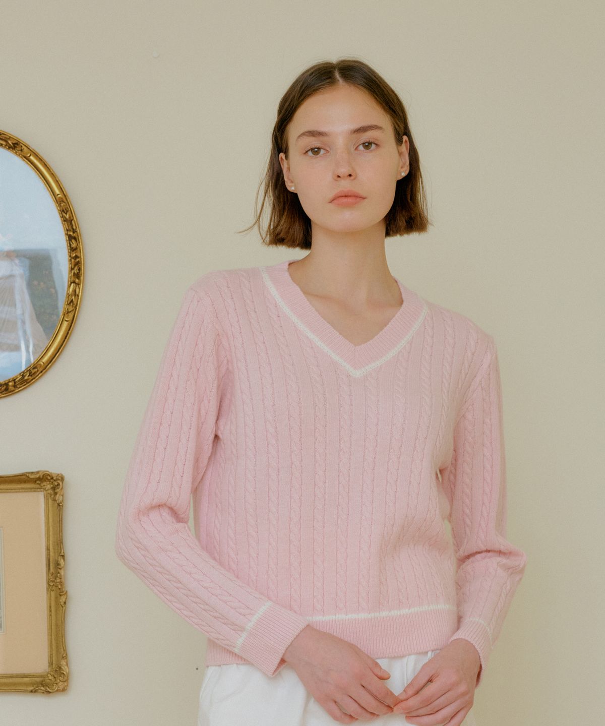 엽페(YUPPE) CABLE CASHMERE KNIT_PINK