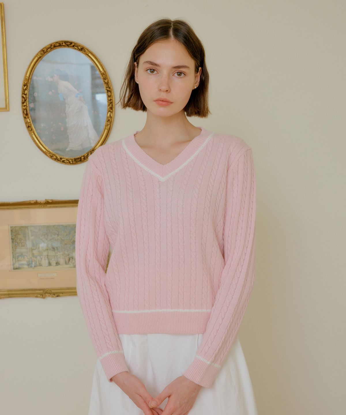 엽페(YUPPE) CABLE CASHMERE KNIT_PINK