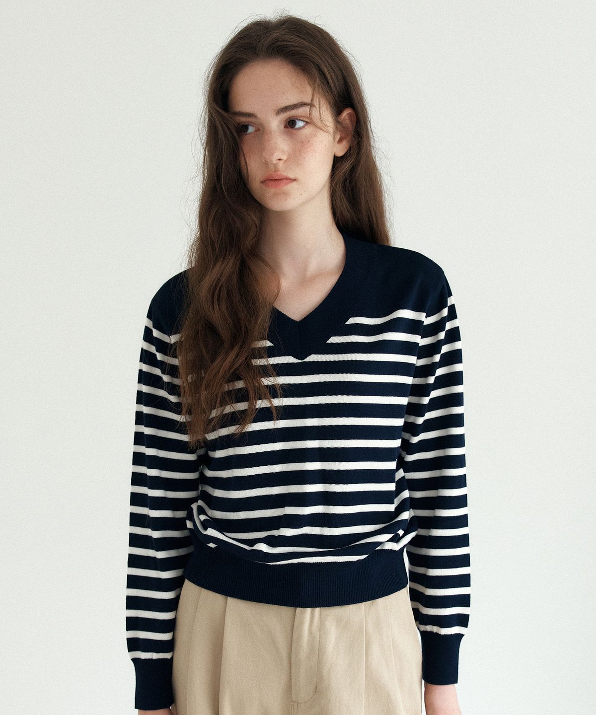 엽페(YUPPE) LINE STRIPE KNIT_NAVY