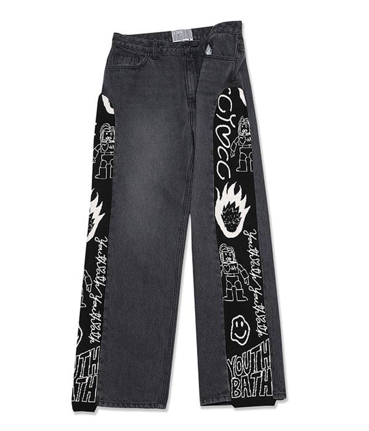 유쓰배쓰(YOUTHBATH) KNIT TRIMMING WASHING DENIM_BLACK