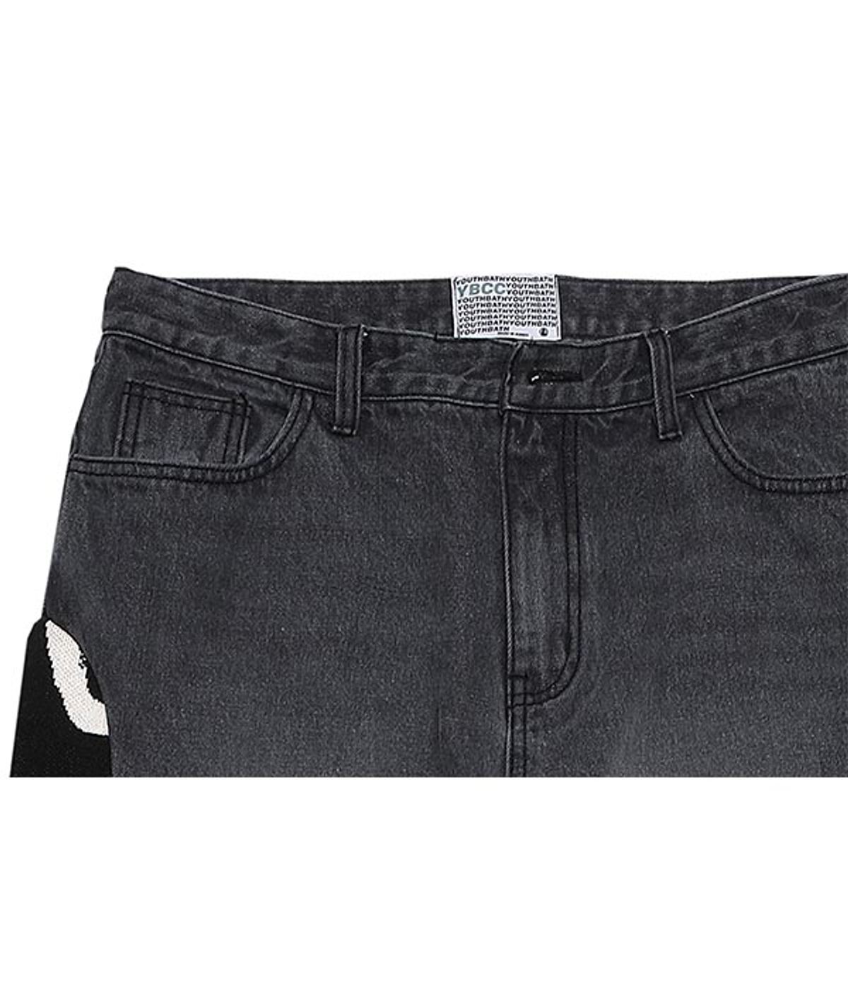 유쓰배쓰(YOUTHBATH) KNIT TRIMMING WASHING DENIM_BLACK
