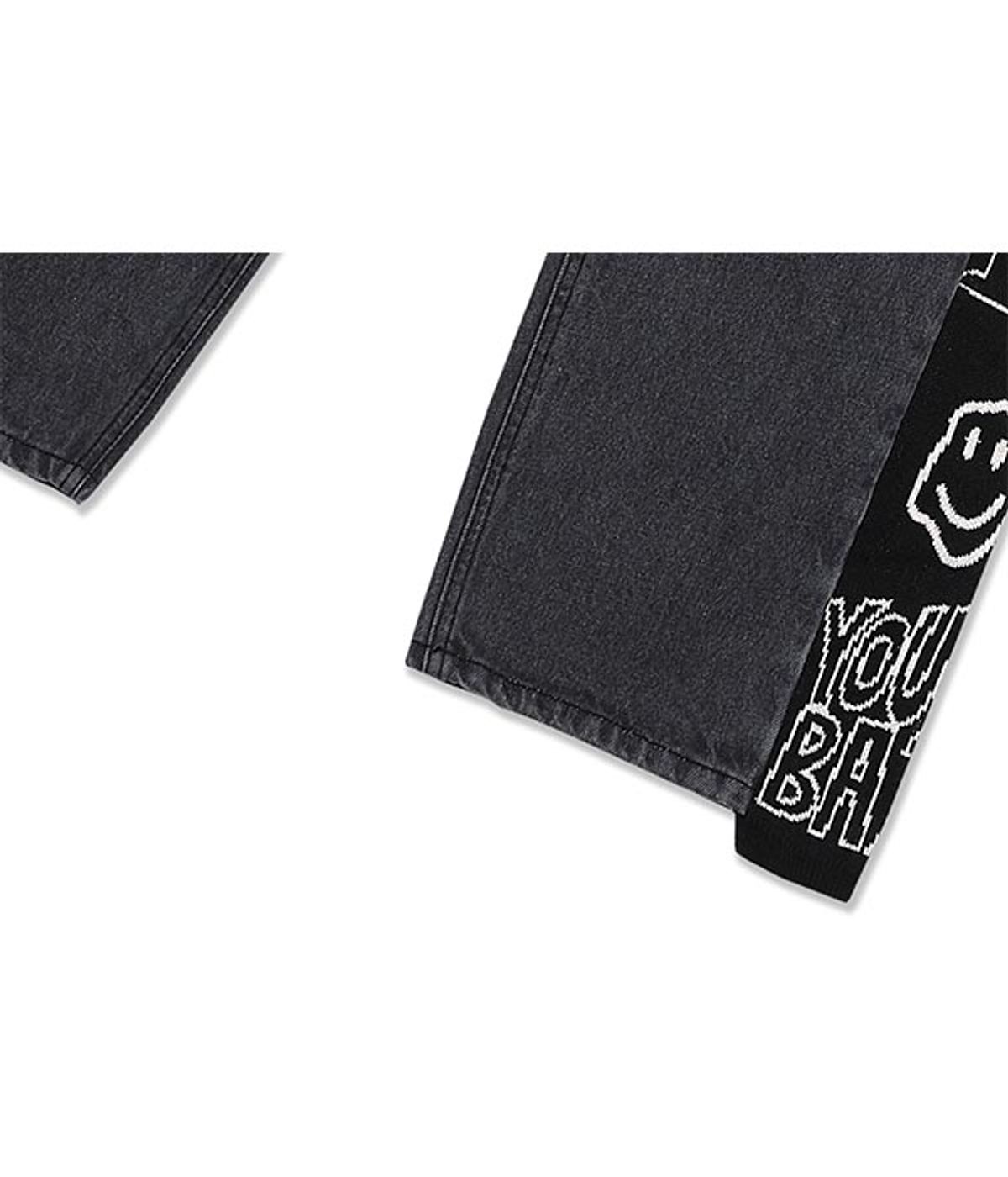 유쓰배쓰(YOUTHBATH) KNIT TRIMMING WASHING DENIM_BLACK
