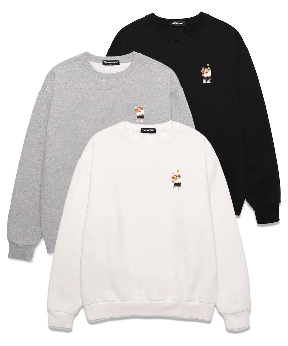 밴웍스(VANNWORKS) TENNIS BEAR 오버핏 맨투맨 (VNDTS119) 블랙
