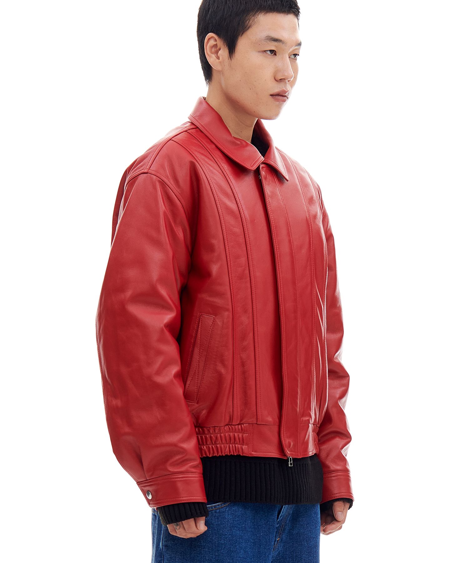 MUSINSA | ARCHIVE BOLD LEATHER ZIP JACKET (RED)