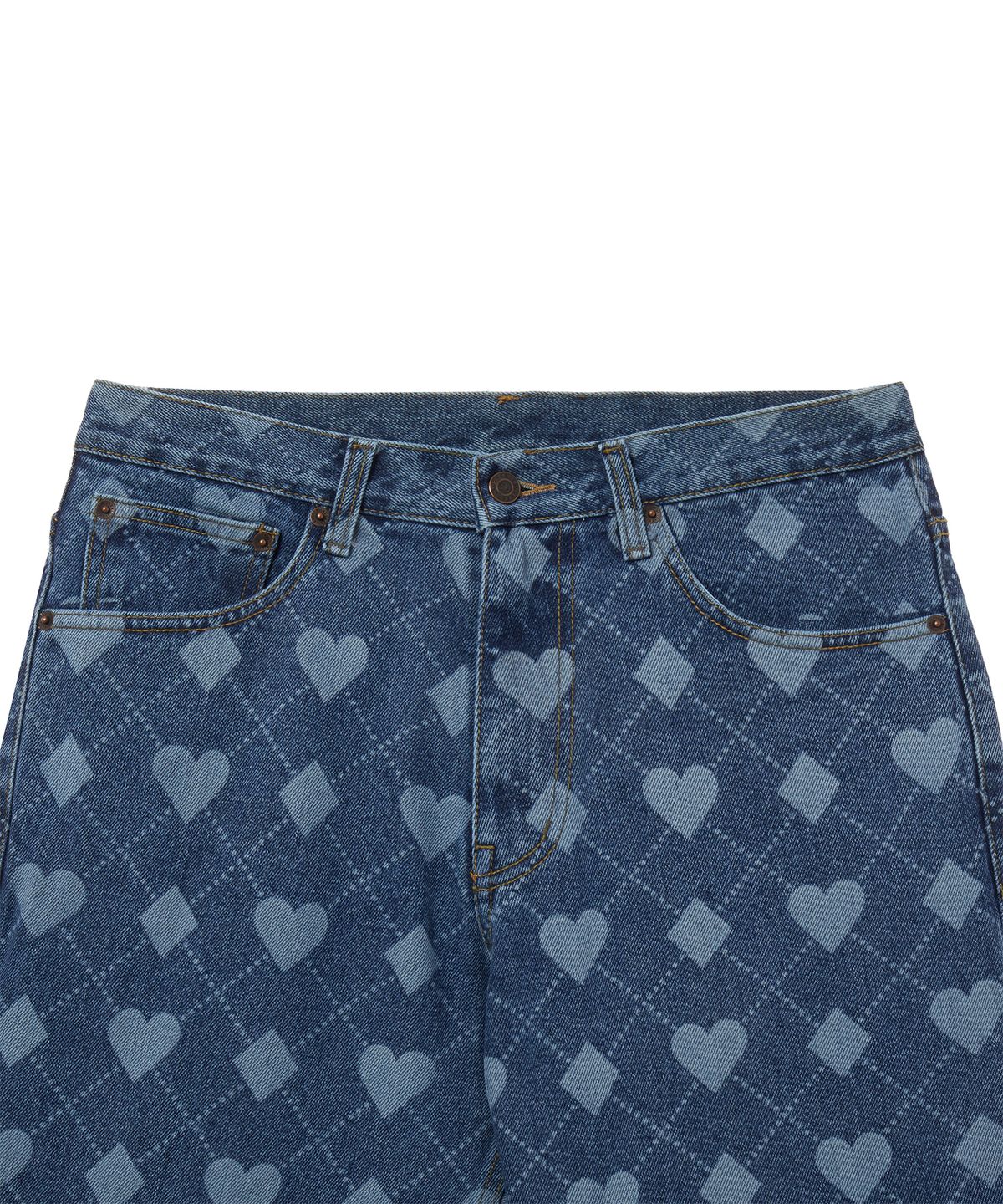 라퍼(LAUGHER) ARGYLE HEART DENIM PANT - BLUE