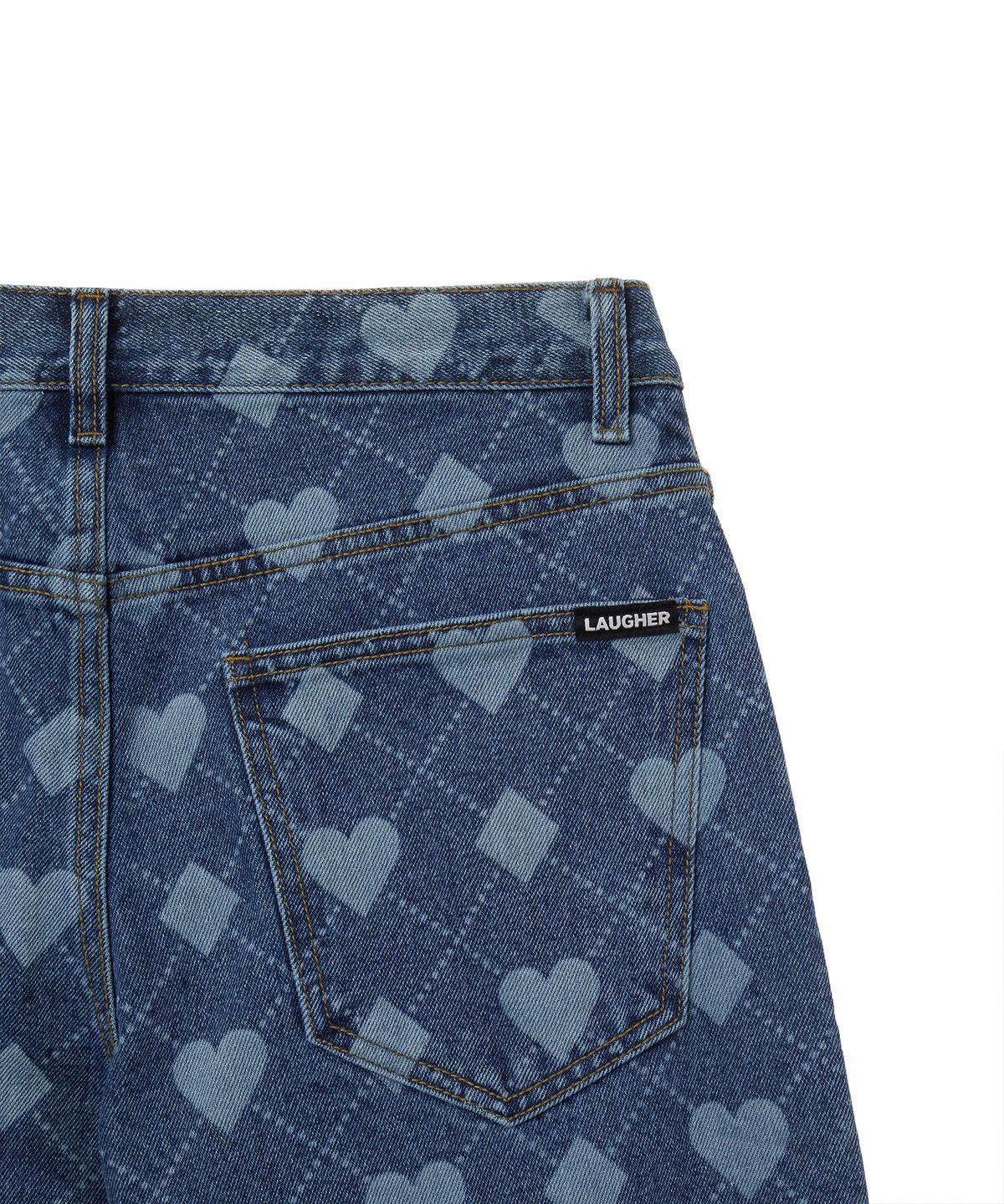 라퍼(LAUGHER) ARGYLE HEART DENIM PANT - BLUE