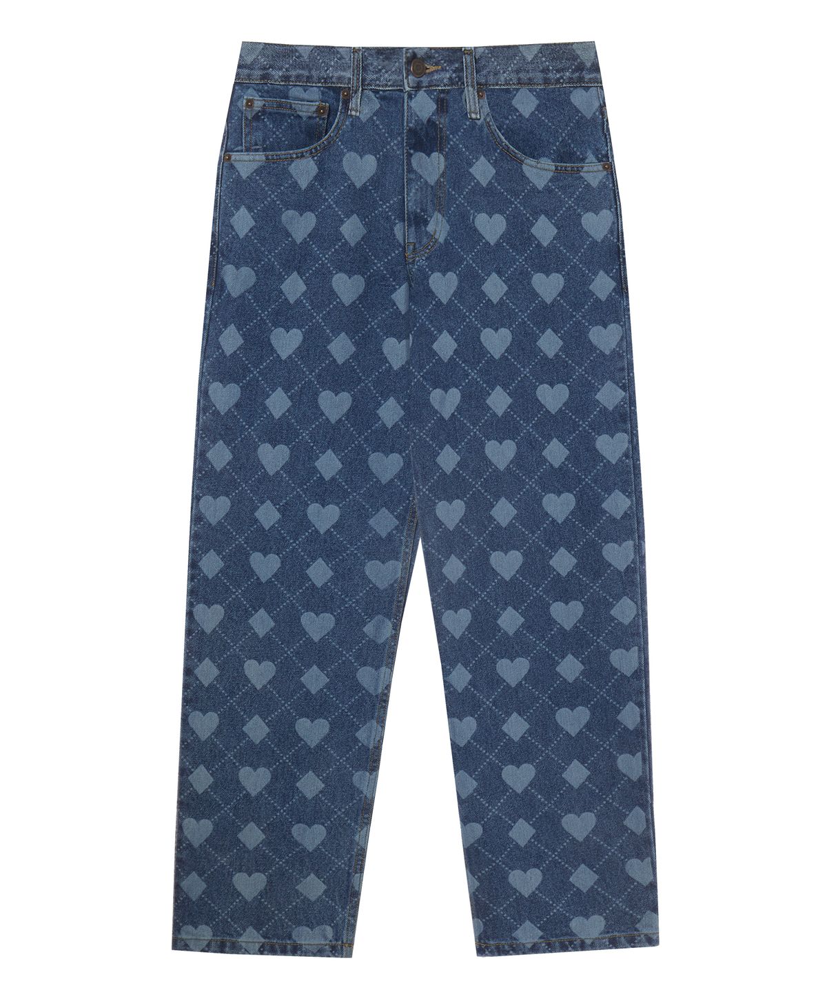 라퍼(LAUGHER) ARGYLE HEART DENIM PANT - BLUE