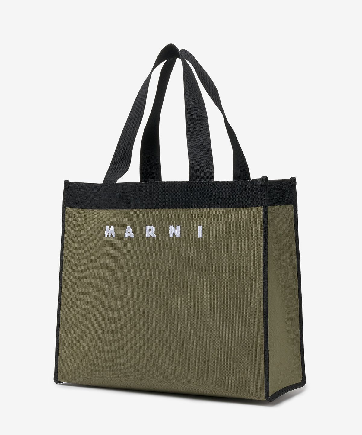 마르니(MARNI) 자카드 토트백 - 다크 올리브:블랙:릴리 화이트 / SHMQ0045A0P4602ZO247