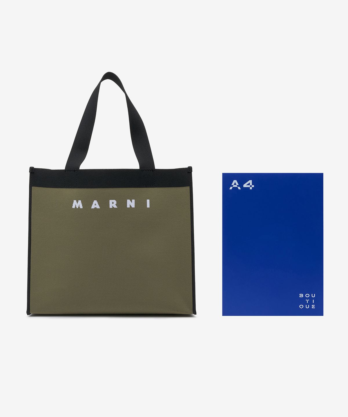 마르니(MARNI) 자카드 토트백 - 다크 올리브:블랙:릴리 화이트 / SHMQ0045A0P4602ZO247