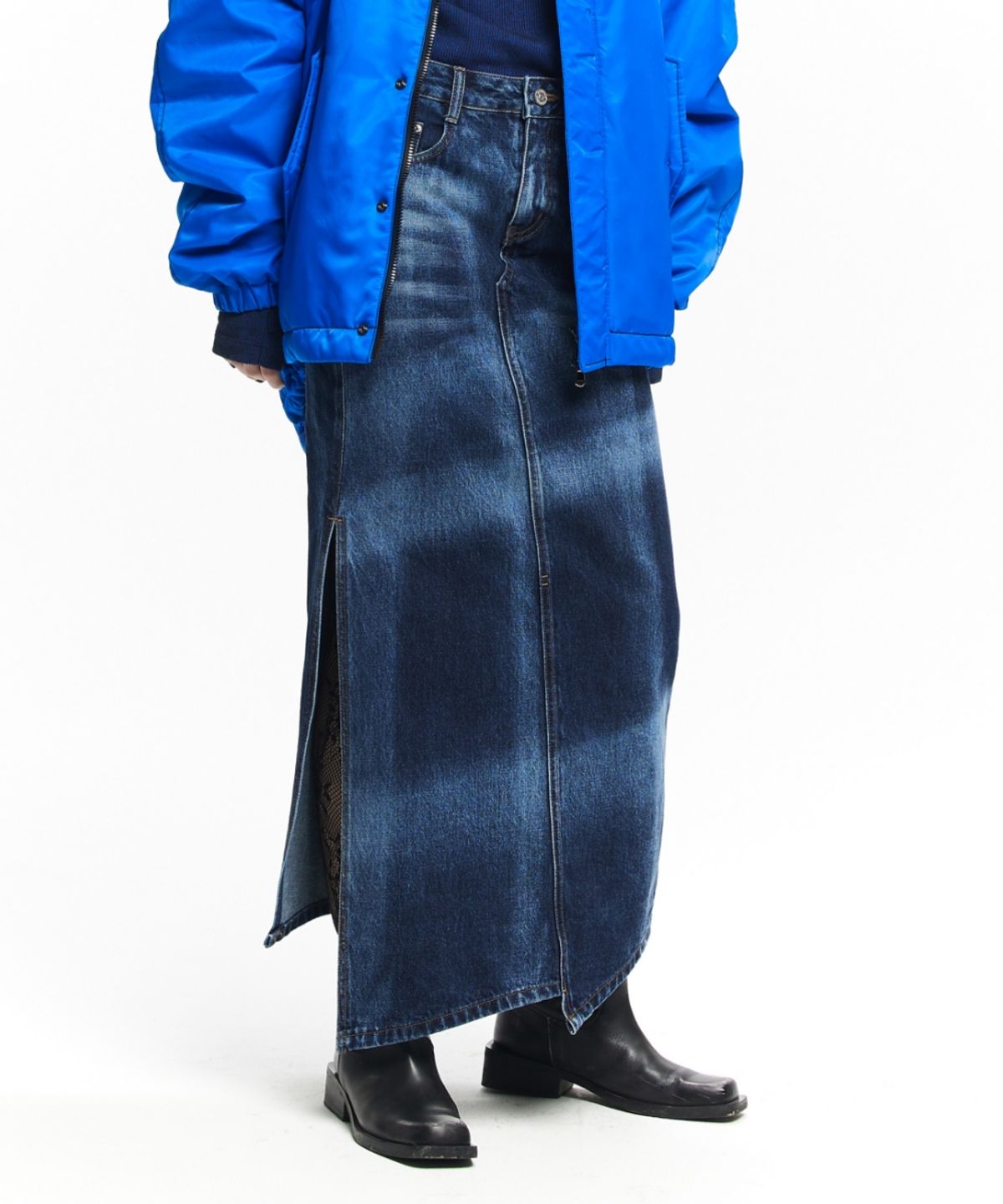메종미네드(MAISON MINED) (W) SPOTLIGHT SIDE SLIT DENIM SKIRT BLUE