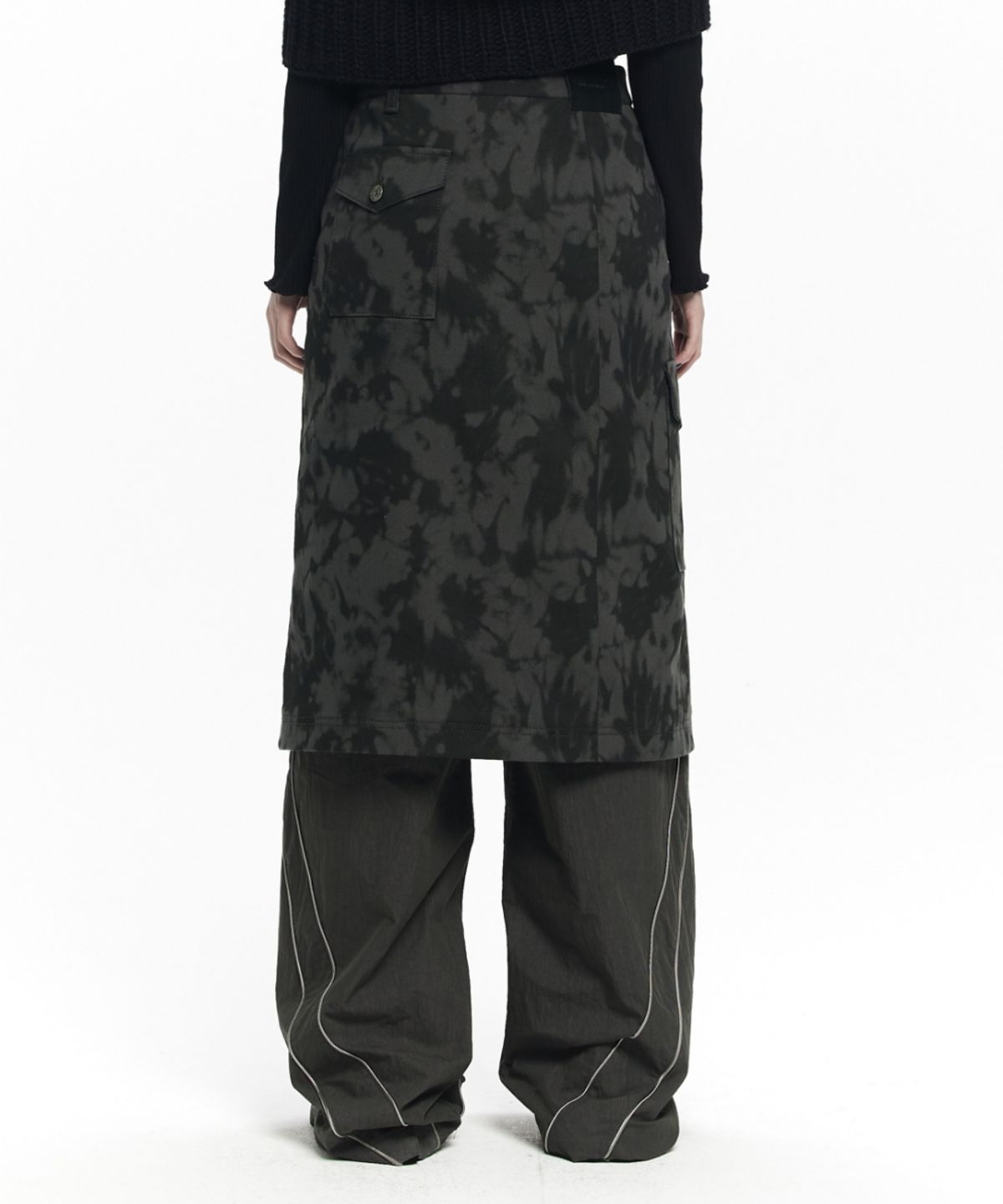메종미네드(MAISON MINED) (W) MONOCHROME OVER WRAP SKIRT