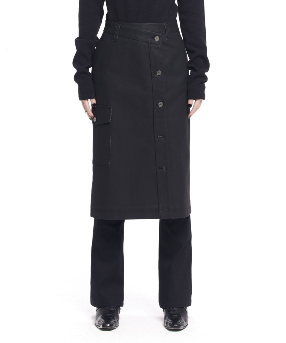 메종미네드(MAISON MINED) (W) FLARE JEGGINGS DENIM PANTS BLACK