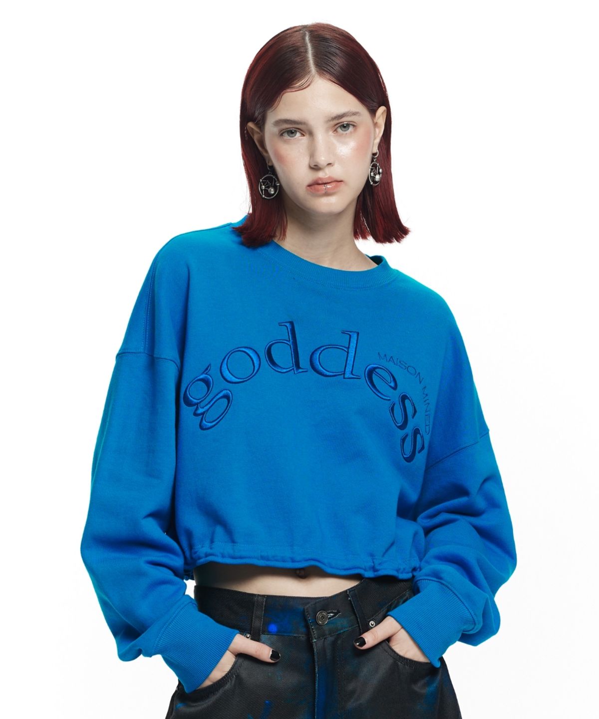 메종미네드(MAISON MINED) (W) GODDESS LOGO CROP MTM BLUE
