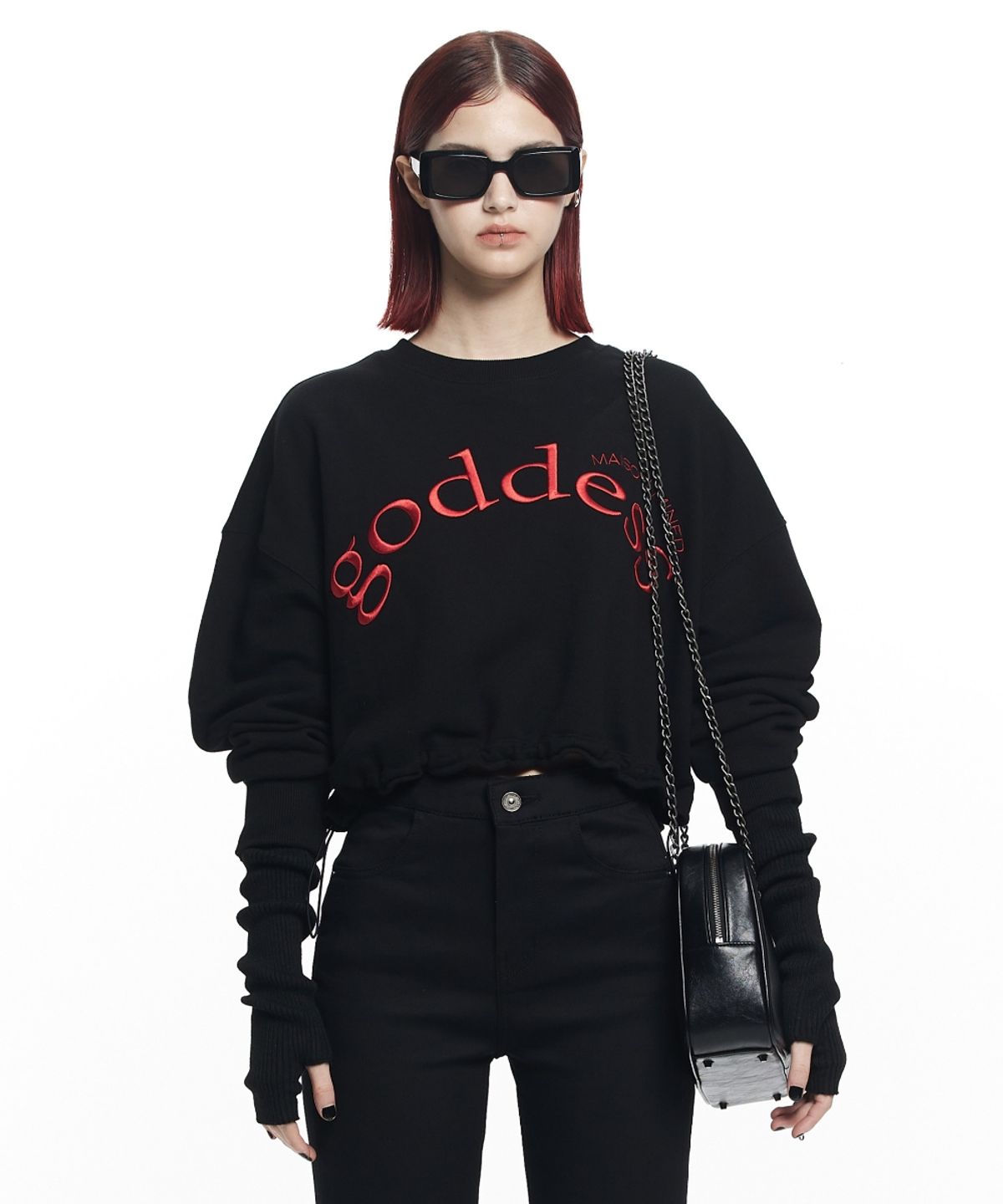 메종미네드(MAISON MINED) (W) GODDESS LOGO CROP MTM BLACK