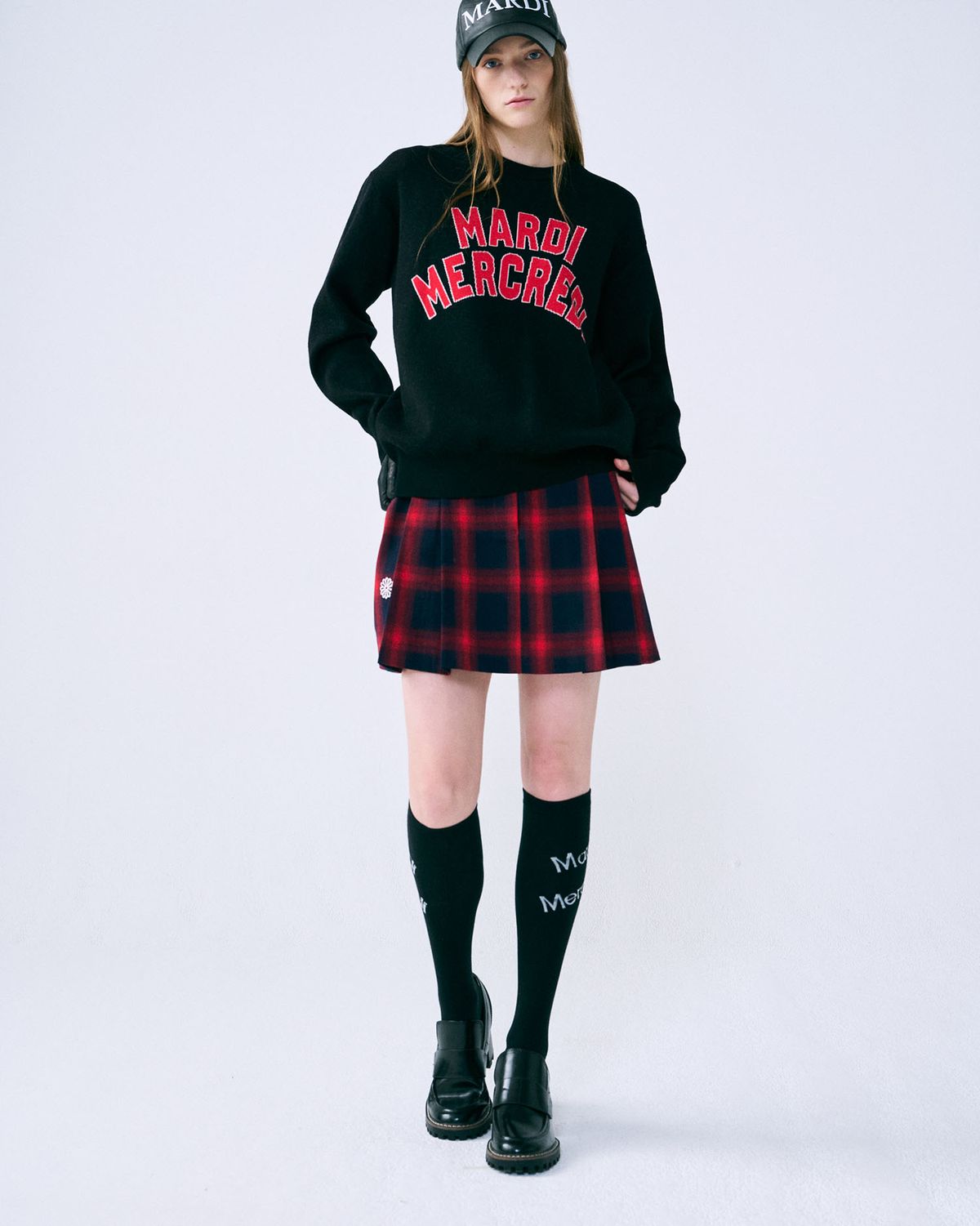 마르디 메크르디 악티프(MARDI MERCREDI ACTIF) 플레이드 플리츠 미니 스커트 레드