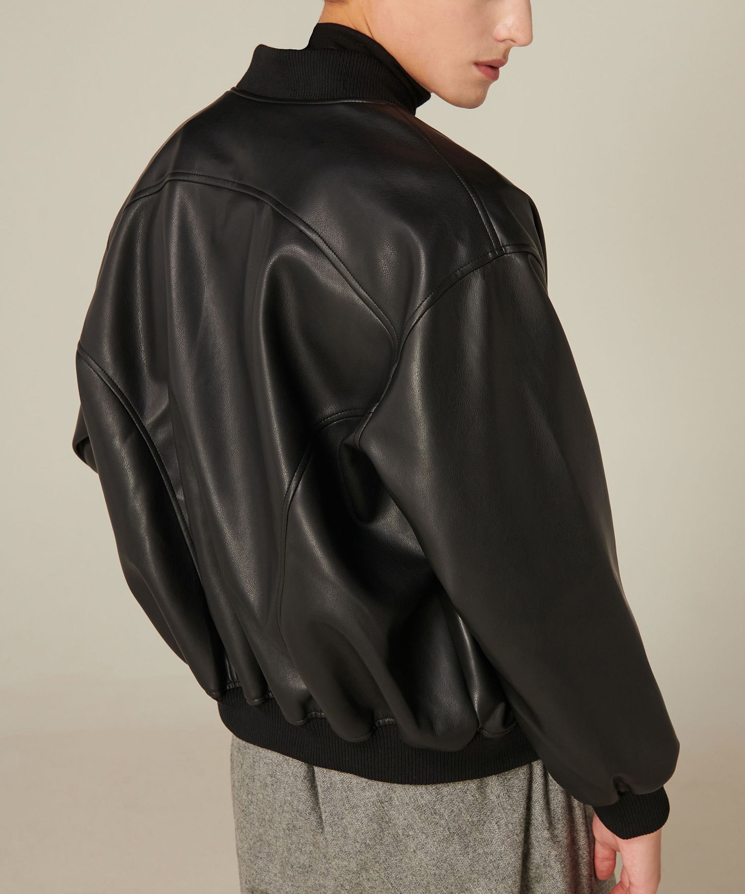 MUSINSA | TAKEASY Buffed Leather Varsity Jacket (All Black)