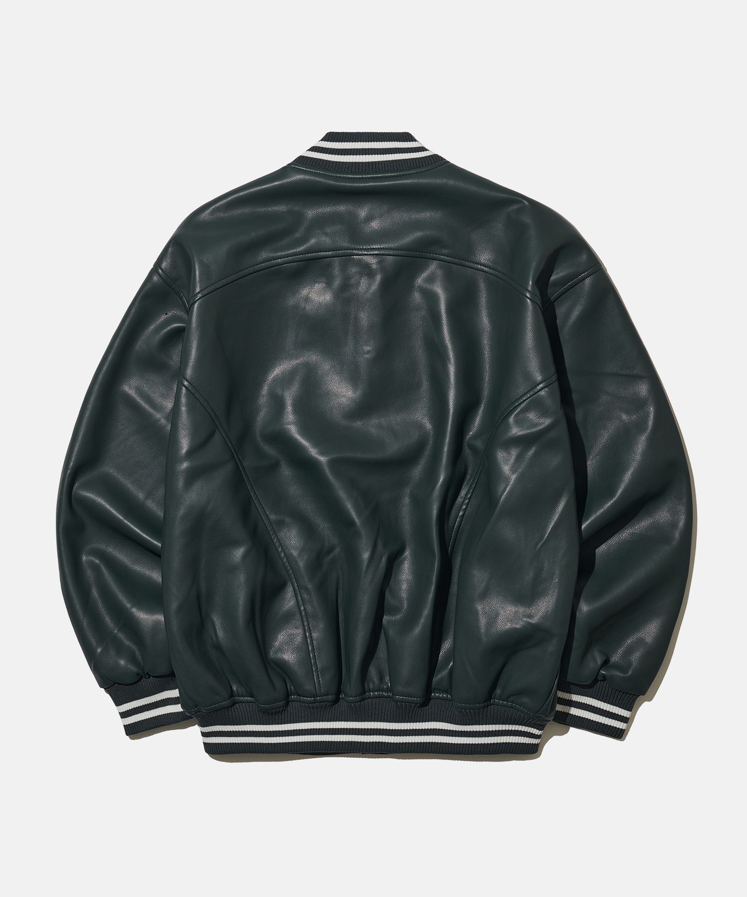 MUSINSA | TAKEASY Buffing Leather Varsity Jacket (Green)