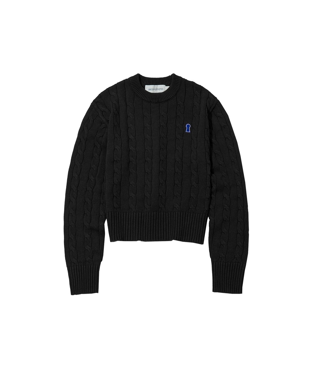 세컨모놀로그(SECONDMONO) Heavyweight Cable Crew Neck Knit [BLACK]_COOSKT040BLACK