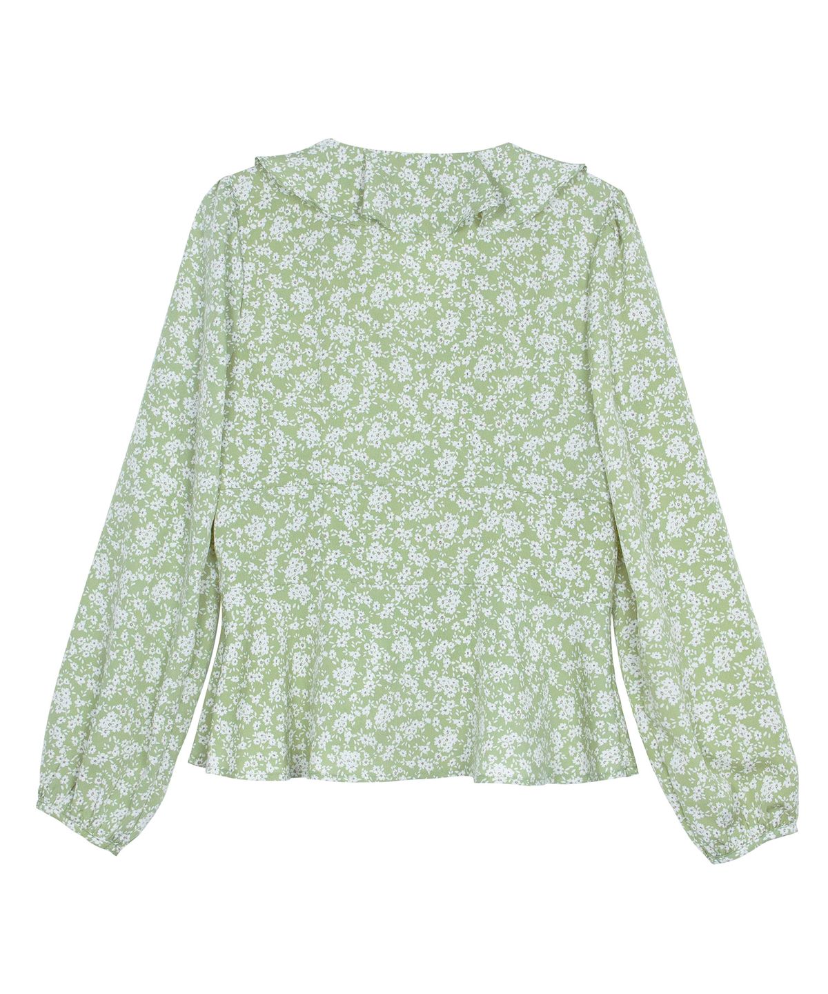 살롱 드 욘(SALON DE YOHN) Puff Shoulder Ruffle Blouse_Green