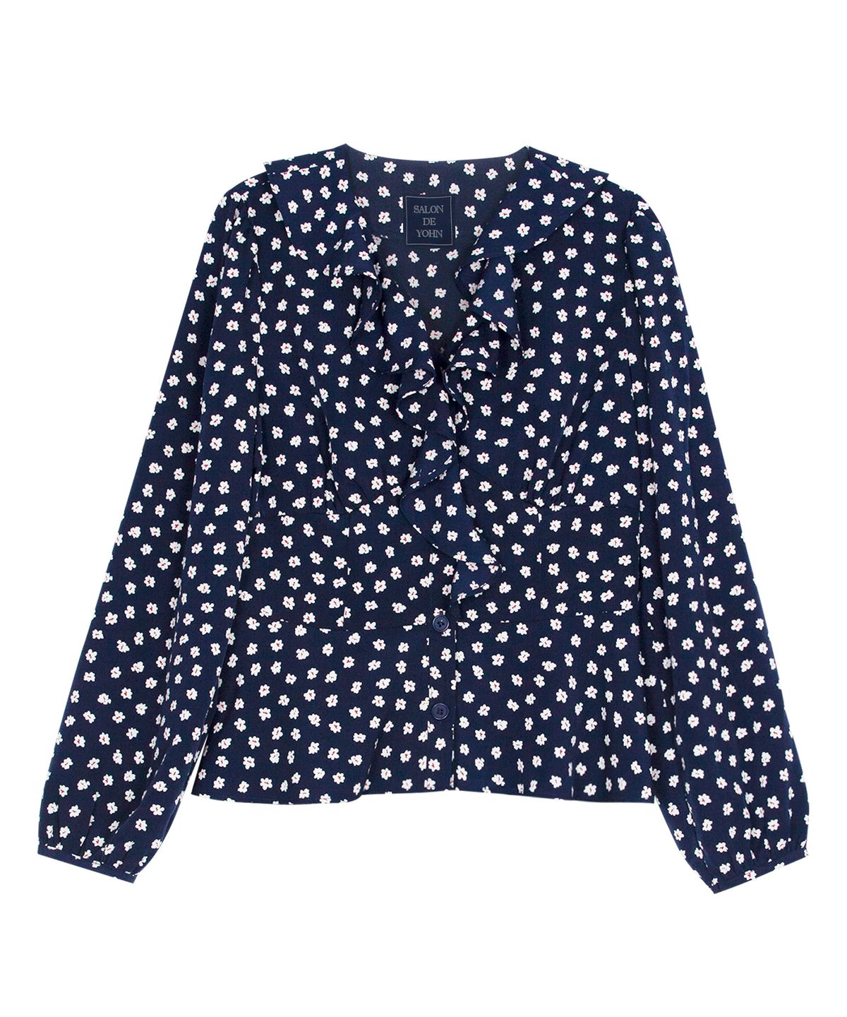 살롱 드 욘(SALON DE YOHN) Puff Shoulder Ruffle Blouse_Navy