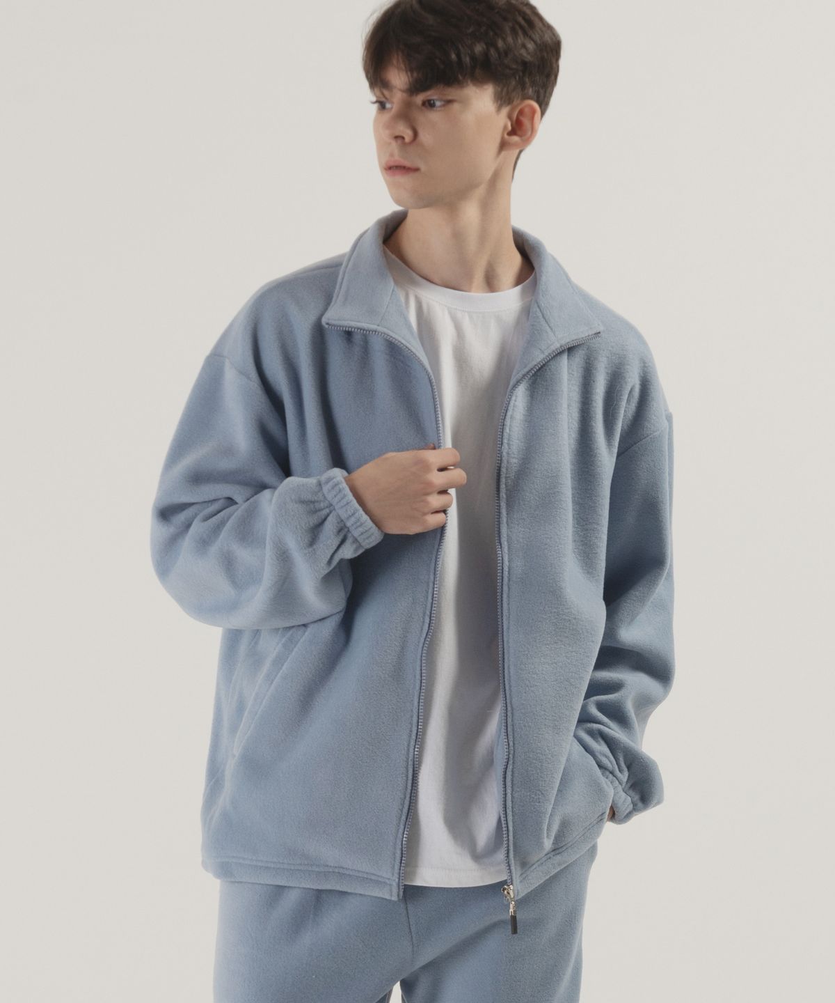 피아네르(PIANER) 오버핏 웜 플리스 집업 자켓 (blue)