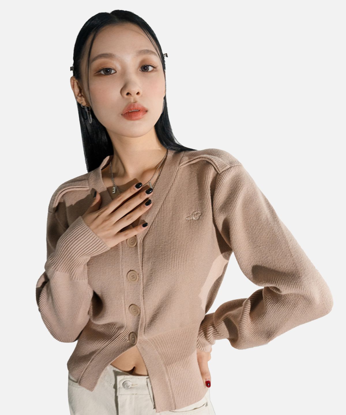 어반드레스(AVANDRESS) Balloon Ribbed Cardigan BLACK