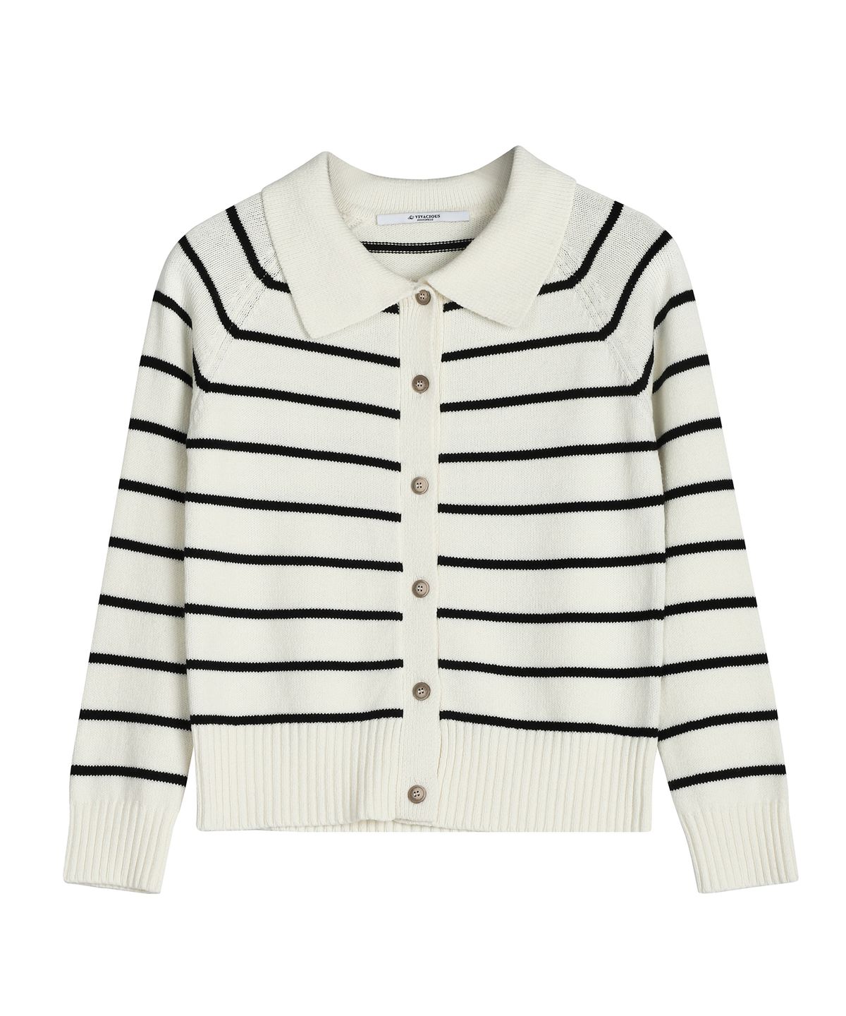 어반드레스(AVANDRESS) Striped Collar Knit Cardigan IVORY