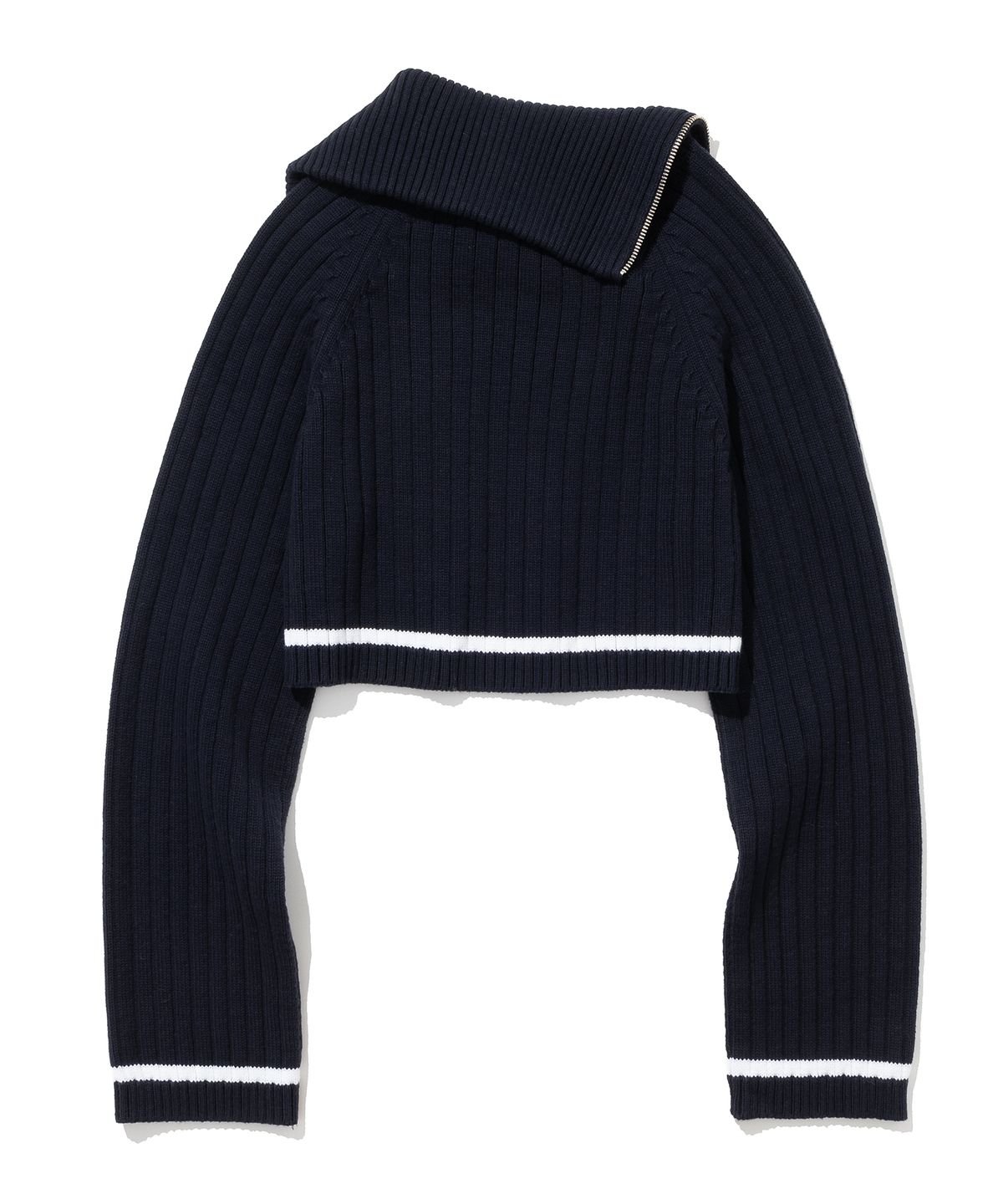 로씨로씨(ROCCI ROCCI) RCC Oblique Line Crop Knit Half Zipup [NAVY]